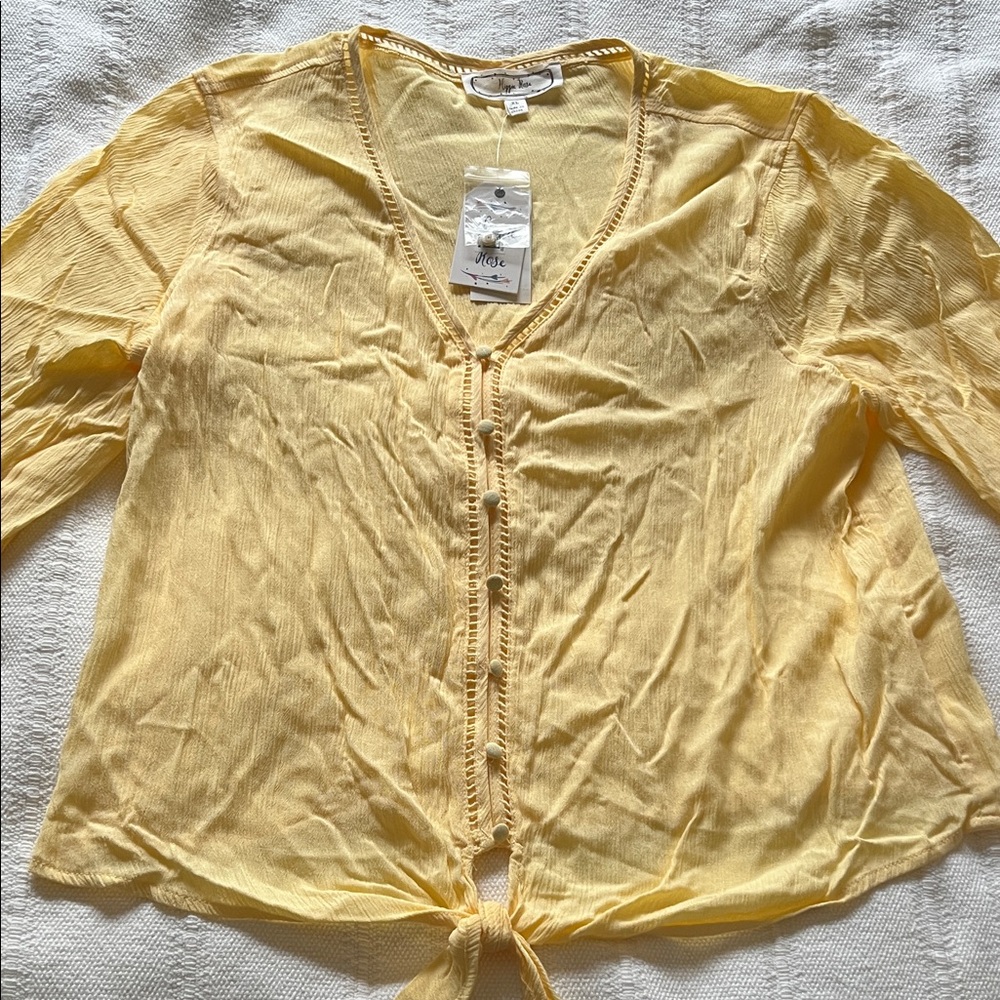 Hippie Rose Light Yellow Tie-Front Blouse